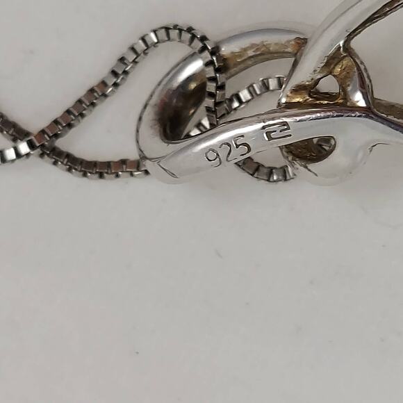 Blue Sapphire & Diamond Teardrop Knot Pendant Necklace Sterling 18" Chain 925 - Picture 7 of 10